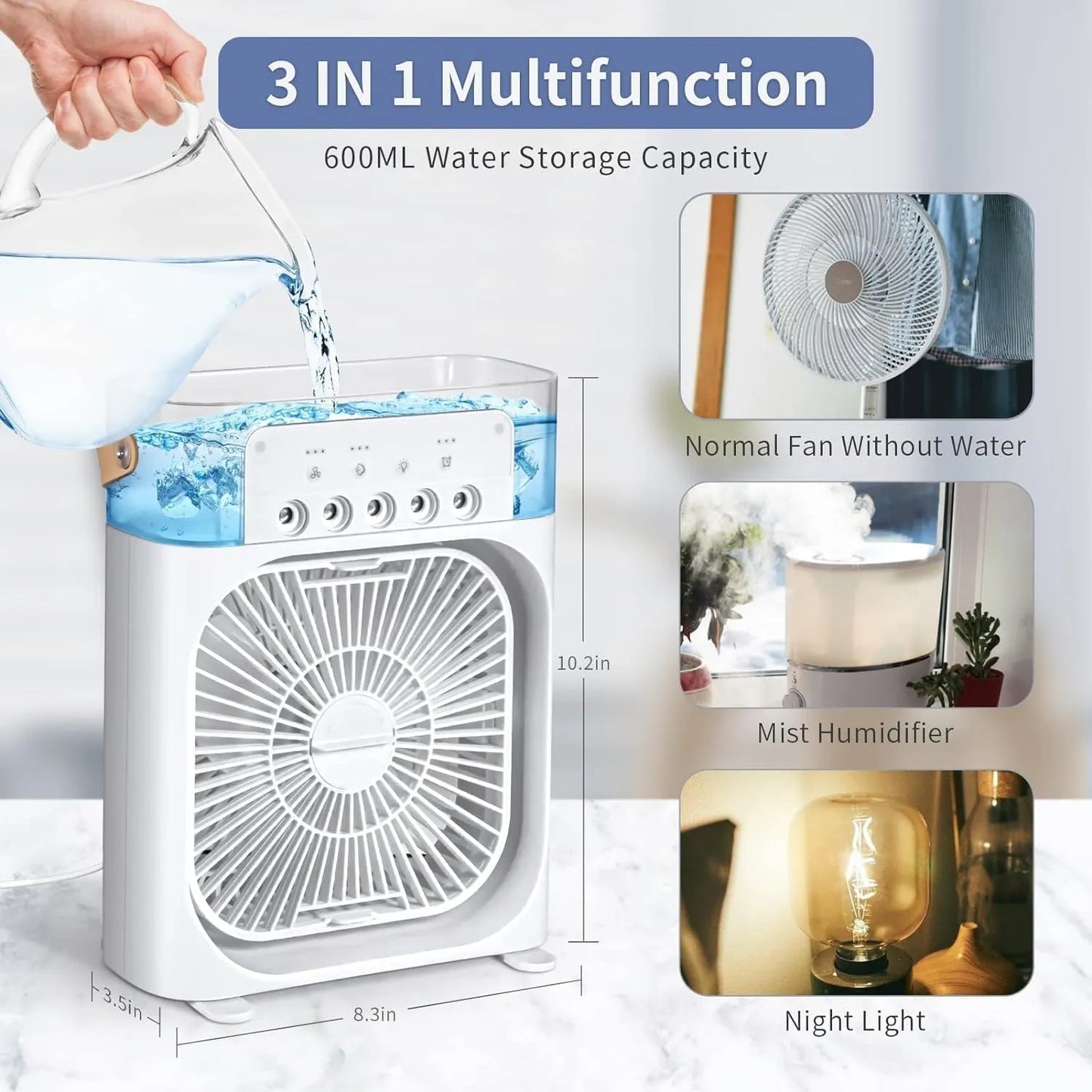 Portable 3 in 1 Air conditioner Fan & Cooler - Instant Cooling for Home & Office