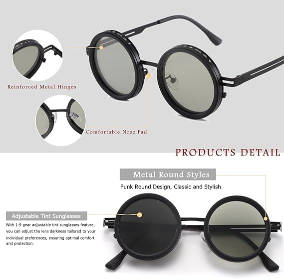 Adjustable Sunglasses 1-9 Gears |Trendy Style Goggles Rounded Polarized Glasses