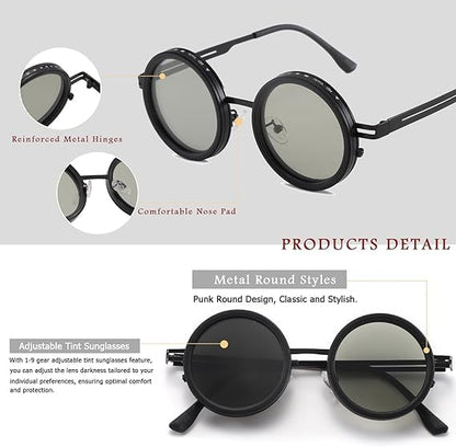 Adjustable Sunglasses 1-9 Gears |Trendy Style Goggles Rounded Polarized Glasses