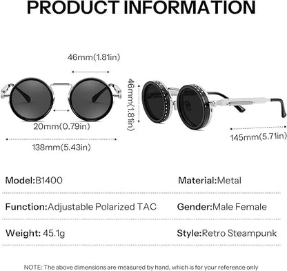 Adjustable Sunglasses 1-9 Gears |Trendy Style Goggles Rounded Polarized Glasses