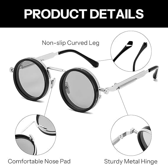Adjustable Sunglasses 1-9 Gears |Trendy Style Goggles Rounded Polarized Glasses