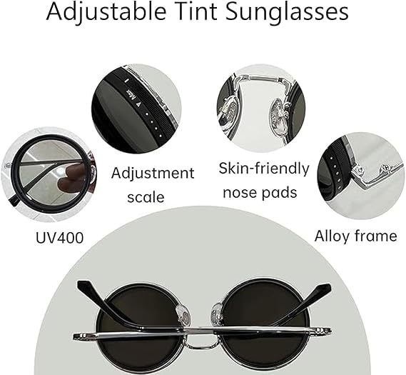 Adjustable Sunglasses 1-9 Gears |Trendy Style Goggles Rounded Polarized Glasses