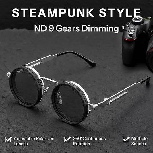Adjustable Sunglasses 1-9 Gears |Trendy Style Goggles Rounded Polarized Glasses