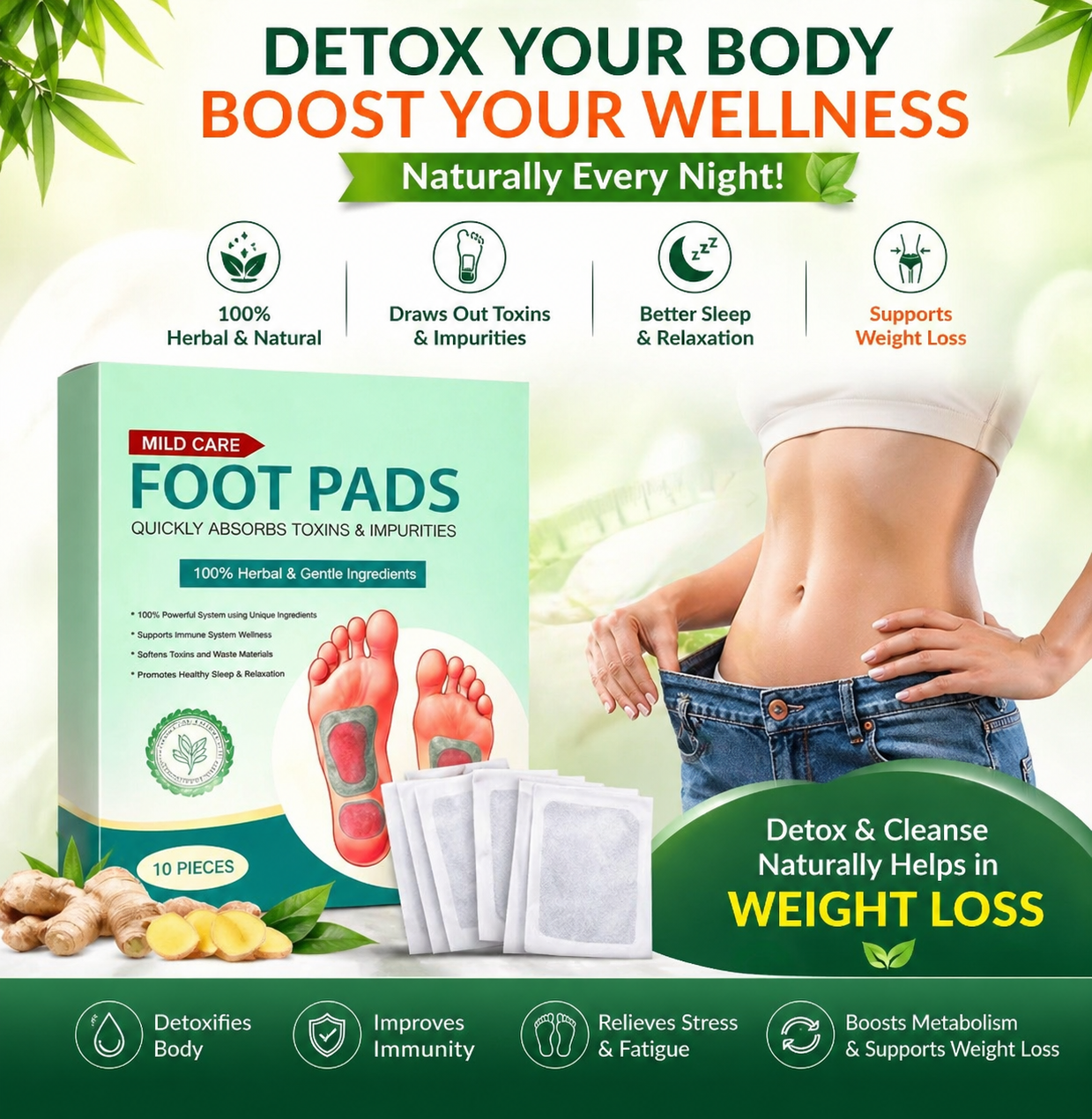 Deep Cleansing Herbal Foot Pads for Full body Detox & Natural Weight Management